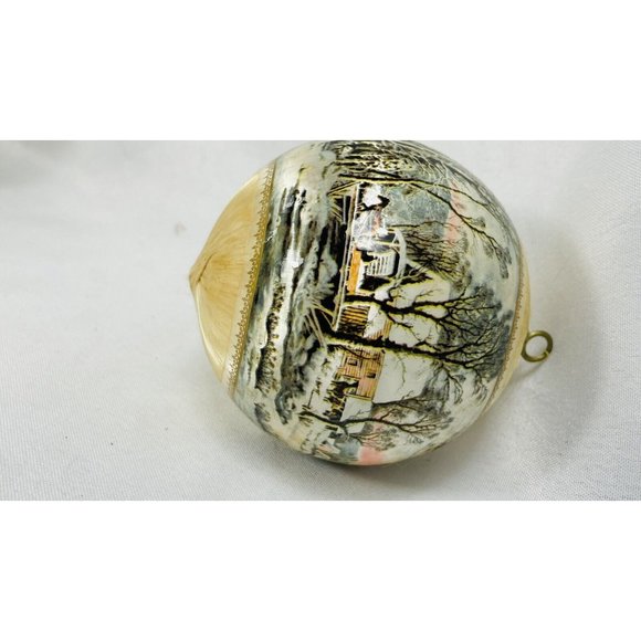 Vintage Stained White Silk Ball Christmas Tree Ornament Ives, Friend, Claus 3.5” - Picture 11 of 15